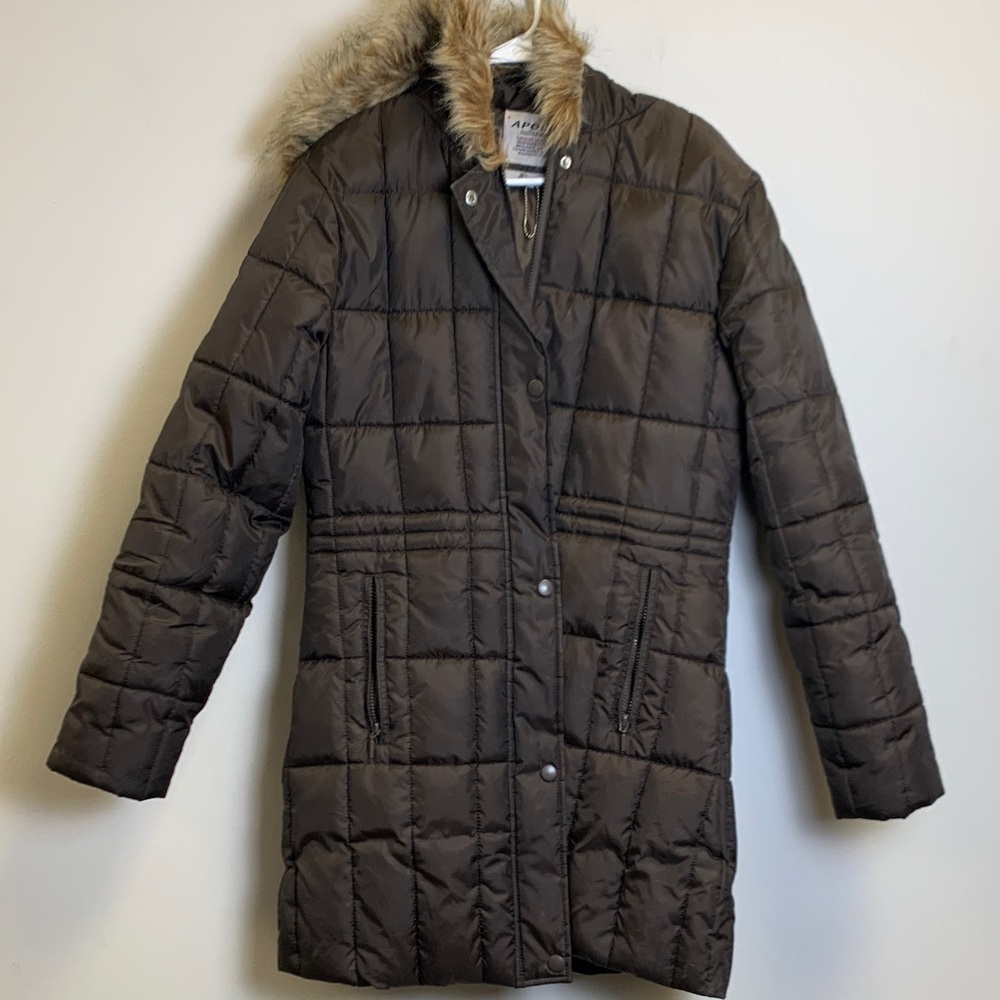 Women's Brown Quilted Jacket with Faux Fur Trim